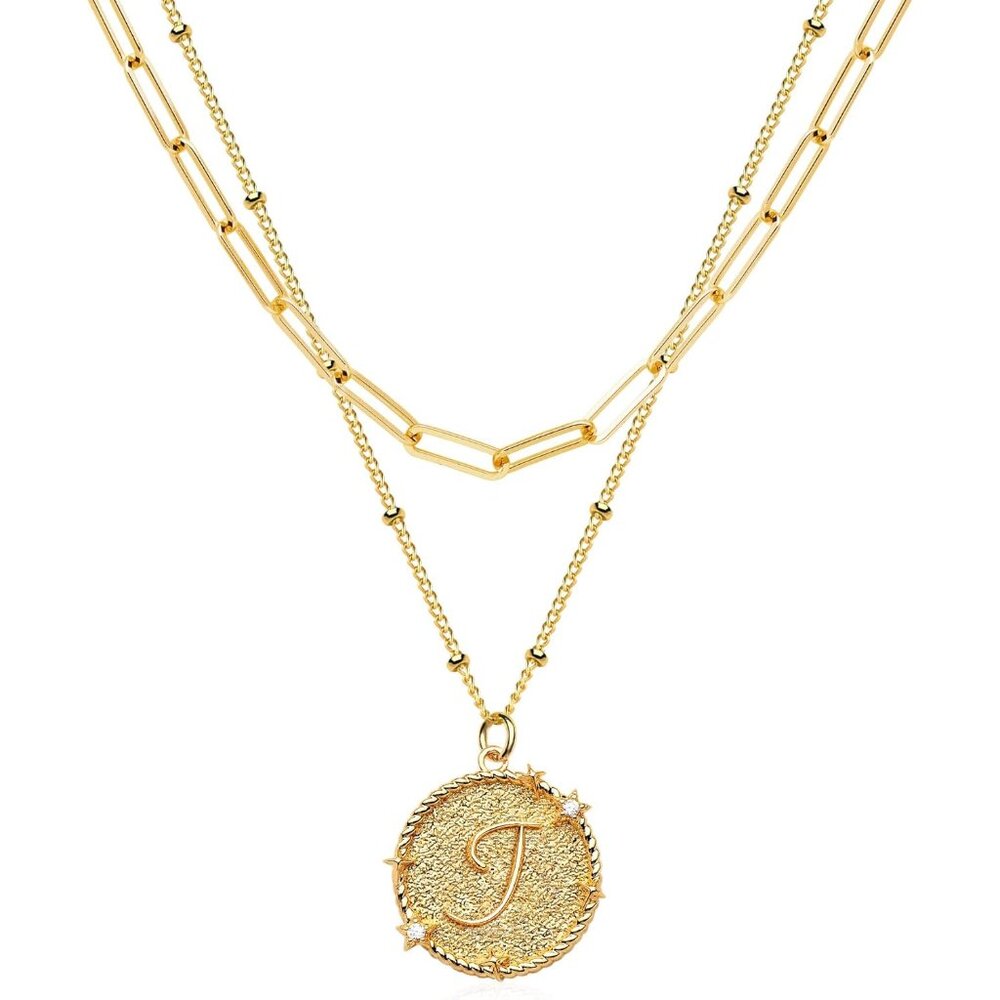 Adjustable Gold Layered Initial Necklace With Spa… - image 1